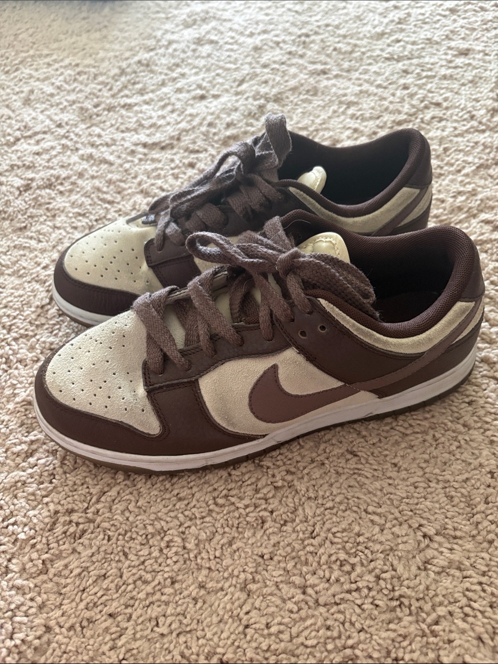 Nike Brown and Cream Low Top Sneakers with Chocolate Swoosh
